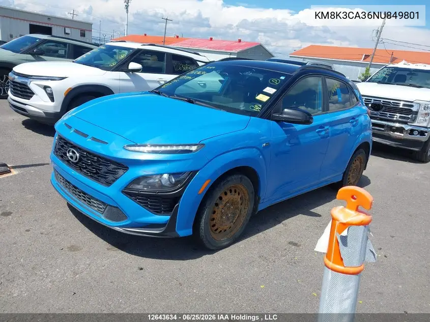 2022 Hyundai Kona N Line VIN: KM8K3CA36NU849801 Lot: 12643634