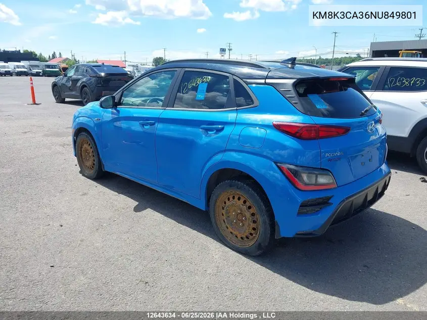 2022 Hyundai Kona N Line VIN: KM8K3CA36NU849801 Lot: 12643634