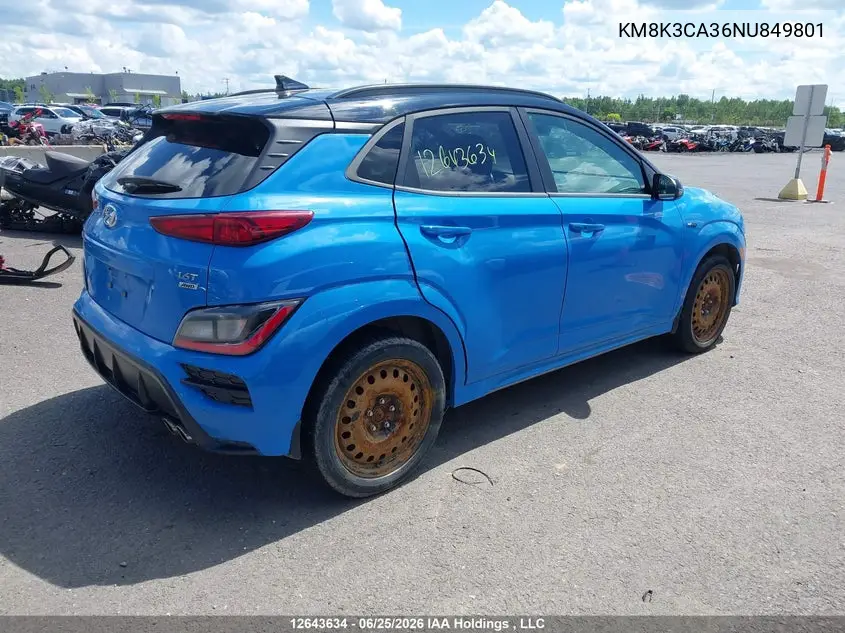 2022 Hyundai Kona N Line VIN: KM8K3CA36NU849801 Lot: 12643634