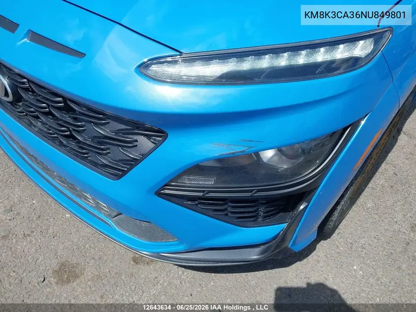 2022 Hyundai Kona N Line VIN: KM8K3CA36NU849801 Lot: 12643634