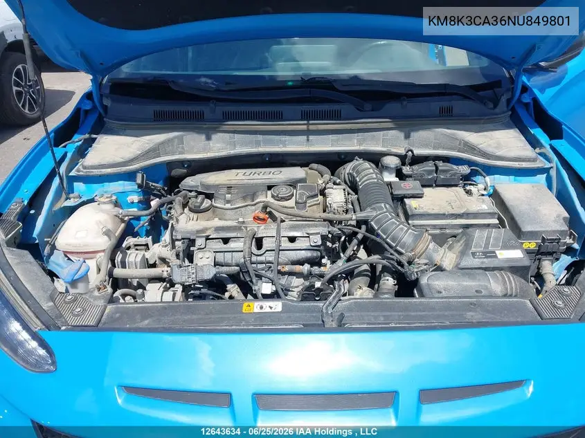 2022 Hyundai Kona N Line VIN: KM8K3CA36NU849801 Lot: 12643634