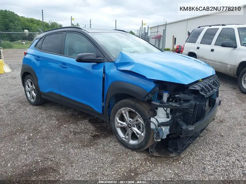 2022 Hyundai Kona Sel VIN: KM8K6CAB2NU778210 Lot: 45355157