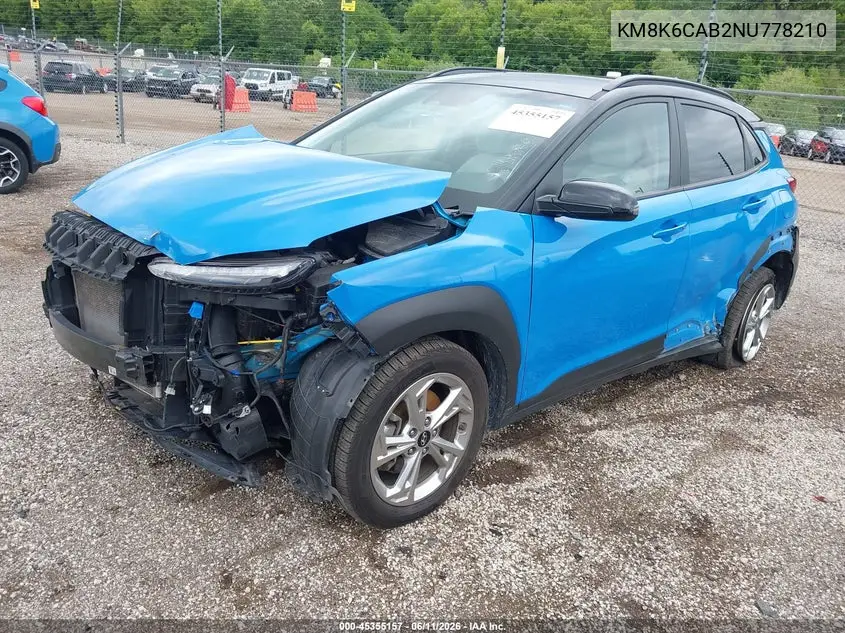 2022 Hyundai Kona Sel VIN: KM8K6CAB2NU778210 Lot: 45355157