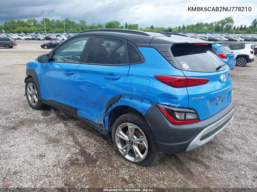 2022 Hyundai Kona Sel VIN: KM8K6CAB2NU778210 Lot: 45355157