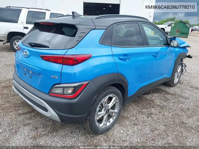 2022 Hyundai Kona Sel VIN: KM8K6CAB2NU778210 Lot: 45355157