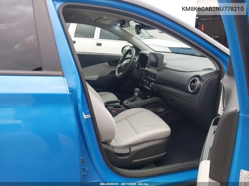 2022 Hyundai Kona Sel VIN: KM8K6CAB2NU778210 Lot: 45355157