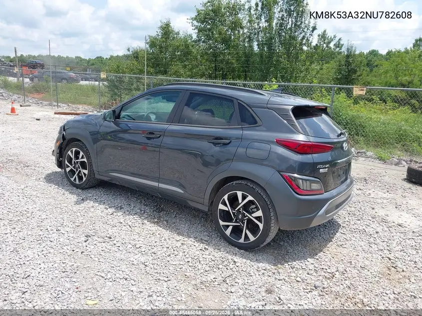 2022 Hyundai Kona Limited VIN: KM8K53A32NU782608 Lot: 45465058