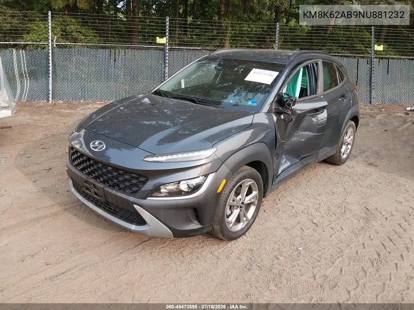 2022 Hyundai Kona Sel VIN: KM8K62AB9NU881232 Lot: 45473598