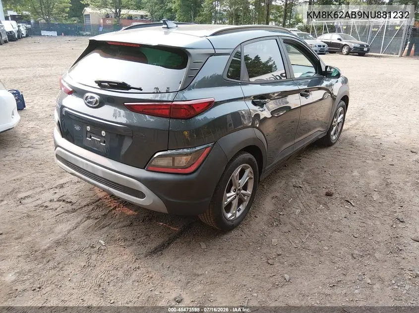 2022 Hyundai Kona Sel VIN: KM8K62AB9NU881232 Lot: 45473598