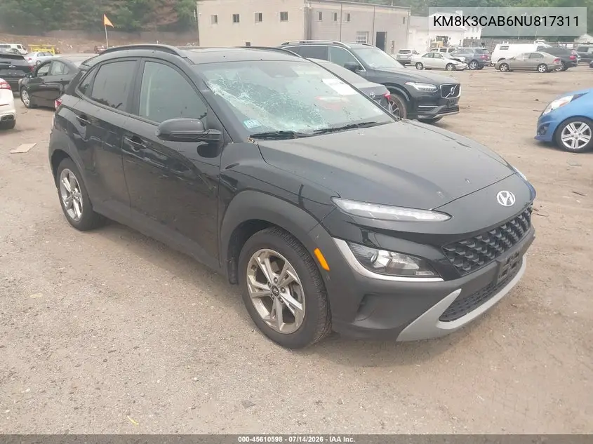 2022 Hyundai Kona Sel VIN: KM8K3CAB6NU817311 Lot: 45610598