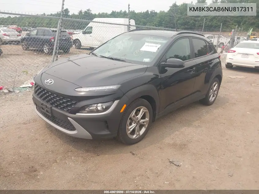 2022 Hyundai Kona Sel VIN: KM8K3CAB6NU817311 Lot: 45610598