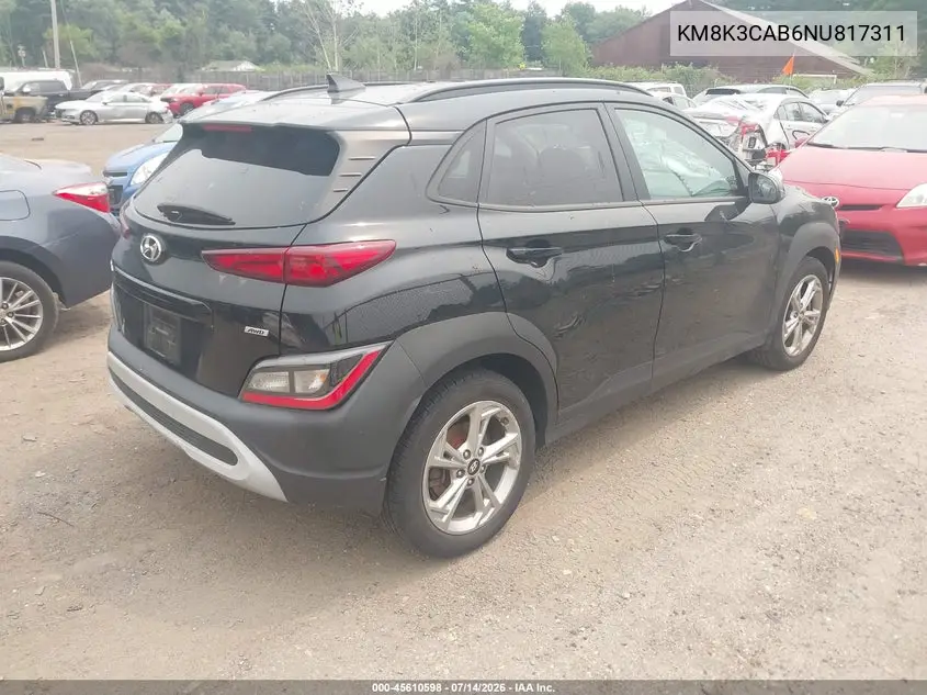 2022 Hyundai Kona Sel VIN: KM8K3CAB6NU817311 Lot: 45610598