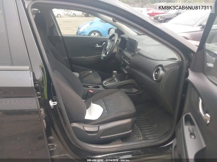 2022 Hyundai Kona Sel VIN: KM8K3CAB6NU817311 Lot: 45610598