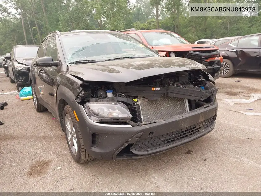 2022 Hyundai Kona Sel VIN: KM8K3CAB5NU843978 Lot: 45626435
