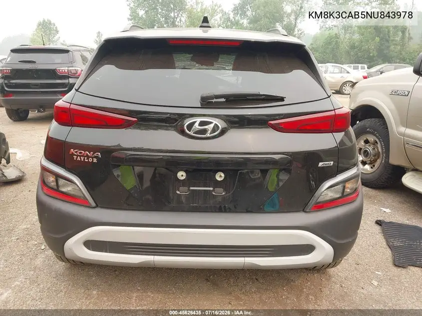 2022 Hyundai Kona Sel VIN: KM8K3CAB5NU843978 Lot: 45626435
