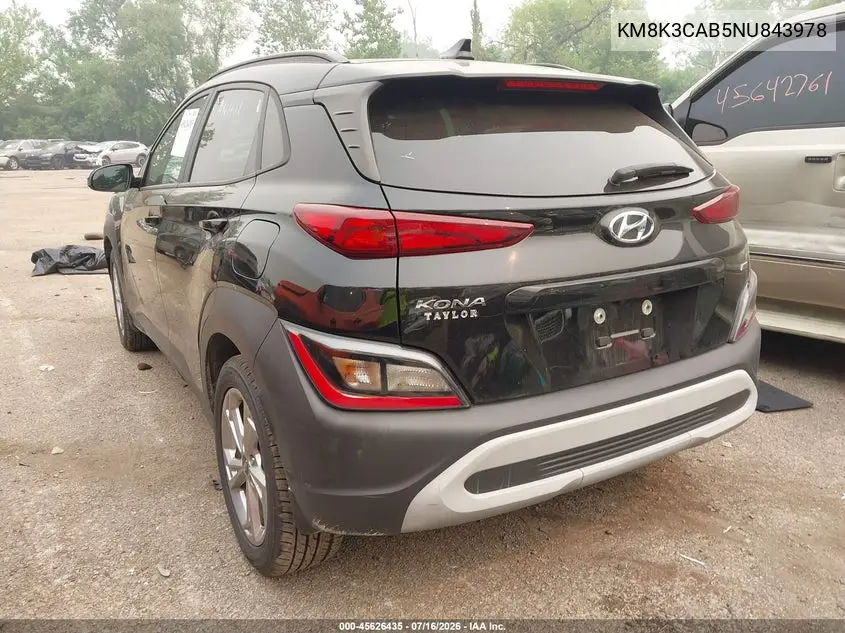 2022 Hyundai Kona Sel VIN: KM8K3CAB5NU843978 Lot: 45626435