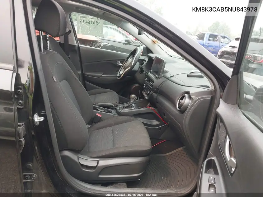 2022 Hyundai Kona Sel VIN: KM8K3CAB5NU843978 Lot: 45626435