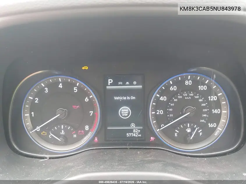 2022 Hyundai Kona Sel VIN: KM8K3CAB5NU843978 Lot: 45626435