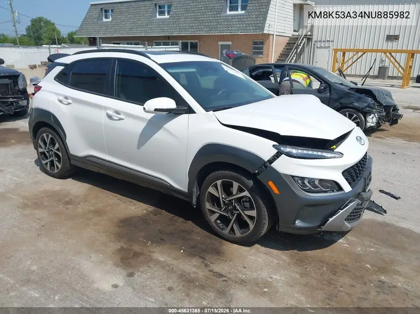 2022 Hyundai Kona Limited VIN: KM8K53A34NU885982 Lot: 45631365