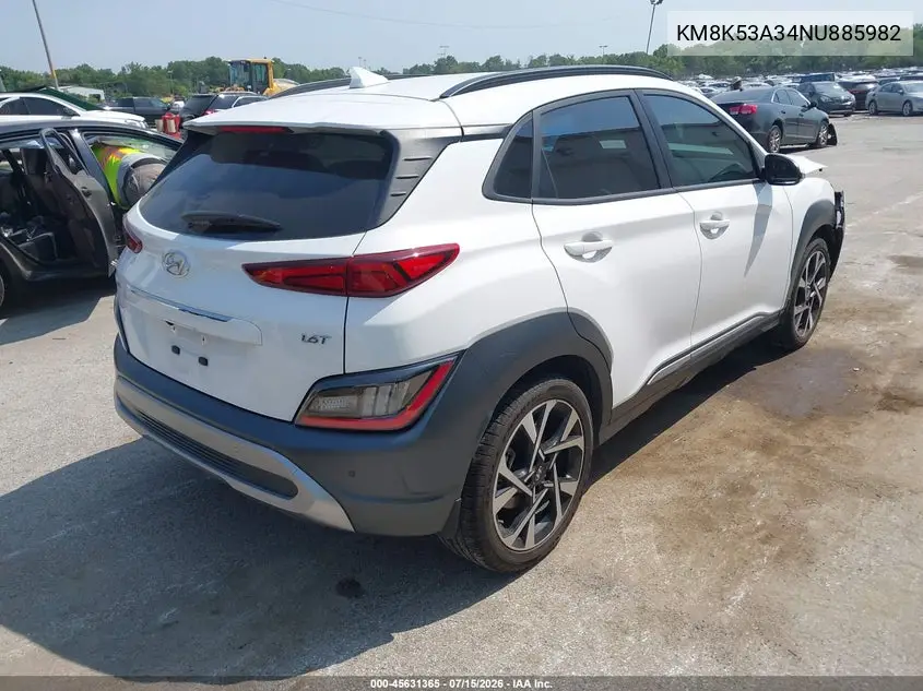 2022 Hyundai Kona Limited VIN: KM8K53A34NU885982 Lot: 45631365