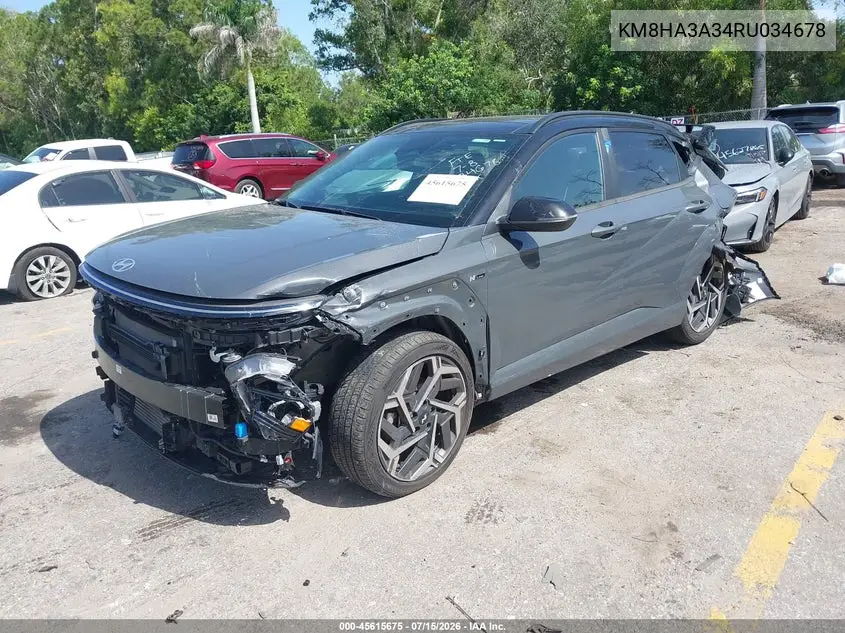 2024 Hyundai Kona N Line VIN: KM8HA3A34RU034678 Lot: 45615675