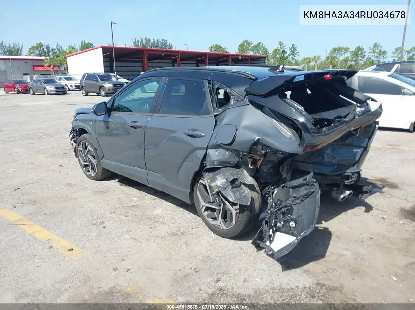 2024 Hyundai Kona N Line VIN: KM8HA3A34RU034678 Lot: 45615675