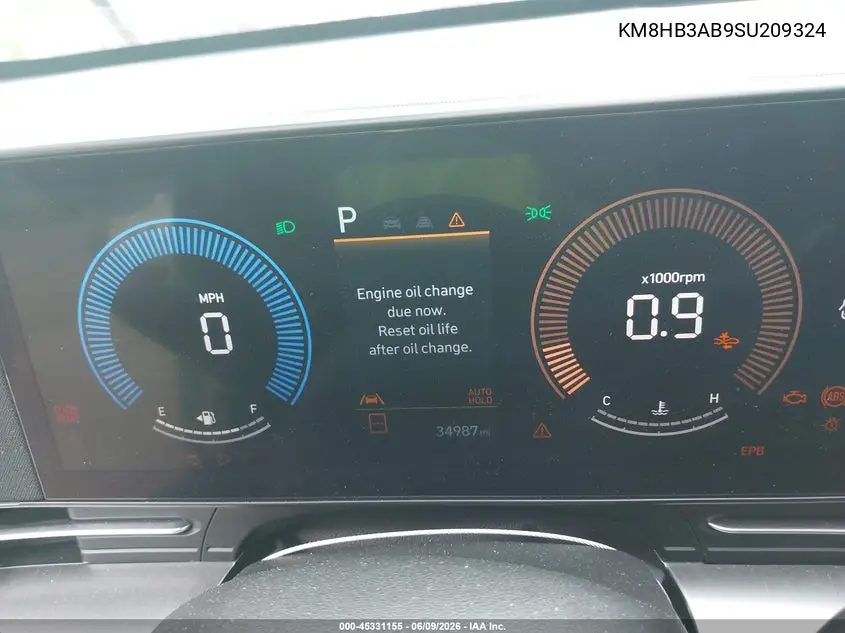 2025 Hyundai Kona Sel VIN: KM8HB3AB9SU209324 Lot: 45331155