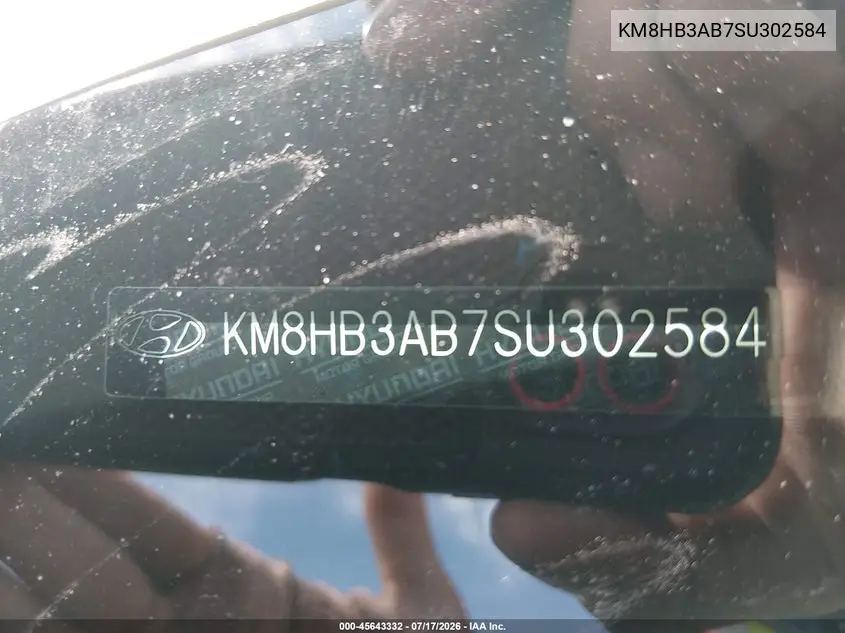 2025 Hyundai Kona Sel VIN: KM8HB3AB7SU302584 Lot: 45643332
