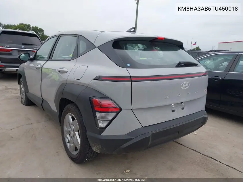 2026 Hyundai Kona Se VIN: KM8HA3AB6TU450018 Lot: 45640347