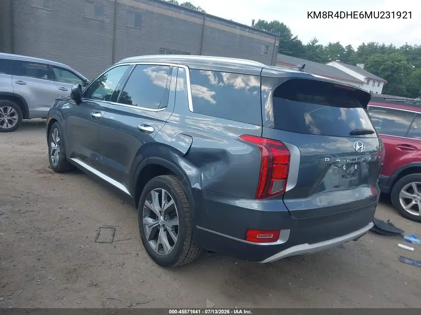 2021 Hyundai Palisade Sel VIN: KM8R4DHE6MU231921 Lot: 45571641