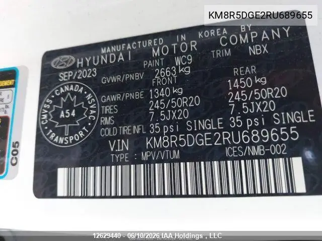 2024 Hyundai Palisade Ultimate Calligraphy VIN: KM8R5DGE2RU689655 Lot: 12629440