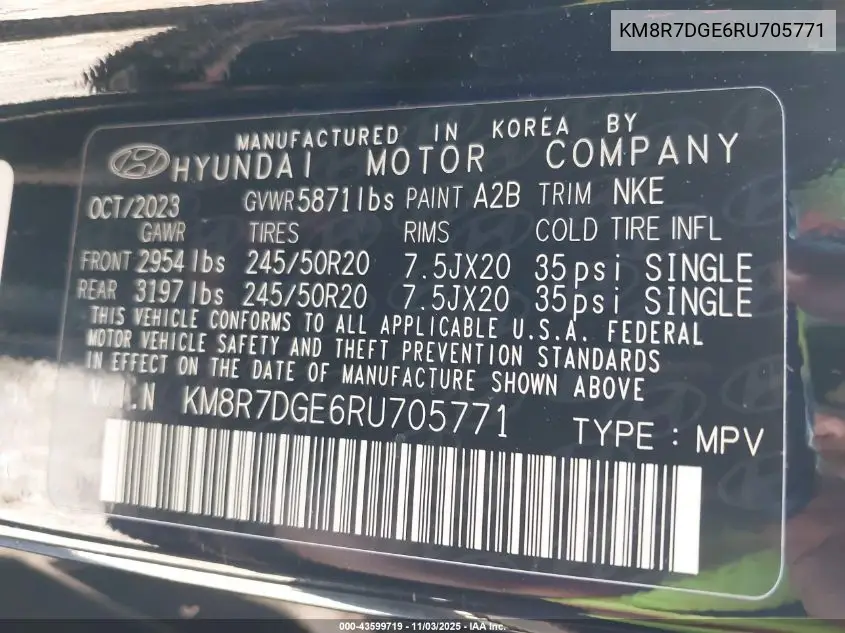 KM8R7DGE6RU705771 2024 Hyundai Palisade Calligraphy Night Edition
