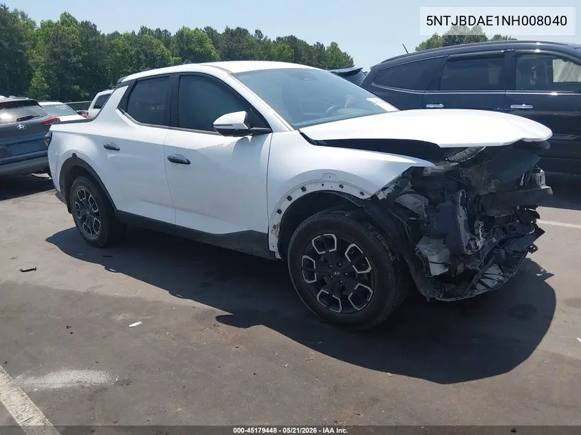 2022 Hyundai Santa Cruz Sel VIN: 5NTJBDAE1NH008040 Lot: 45179448