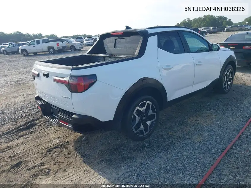 2022 Hyundai Santa Cruz Limited VIN: 5NTJEDAF4NH038326 Lot: 45581839