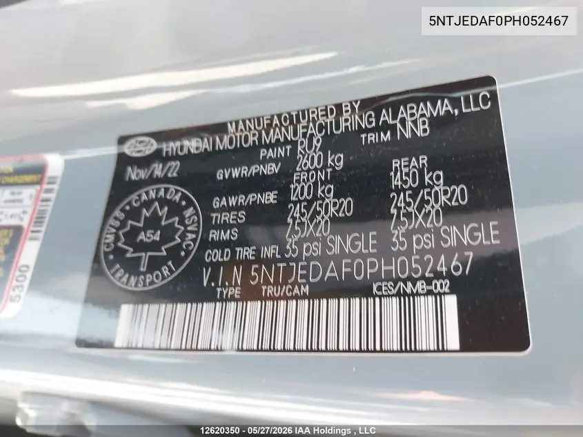 2023 Hyundai Santa Cruz Limited VIN: 5NTJEDAF0PH052467 Lot: 12620350