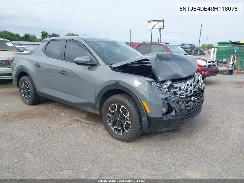 2024 Hyundai Santa Cruz Sel VIN: 5NTJB4DE4RH118078 Lot: 45355106