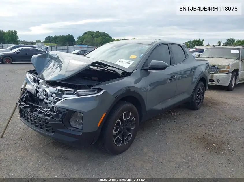 2024 Hyundai Santa Cruz Sel VIN: 5NTJB4DE4RH118078 Lot: 45355106