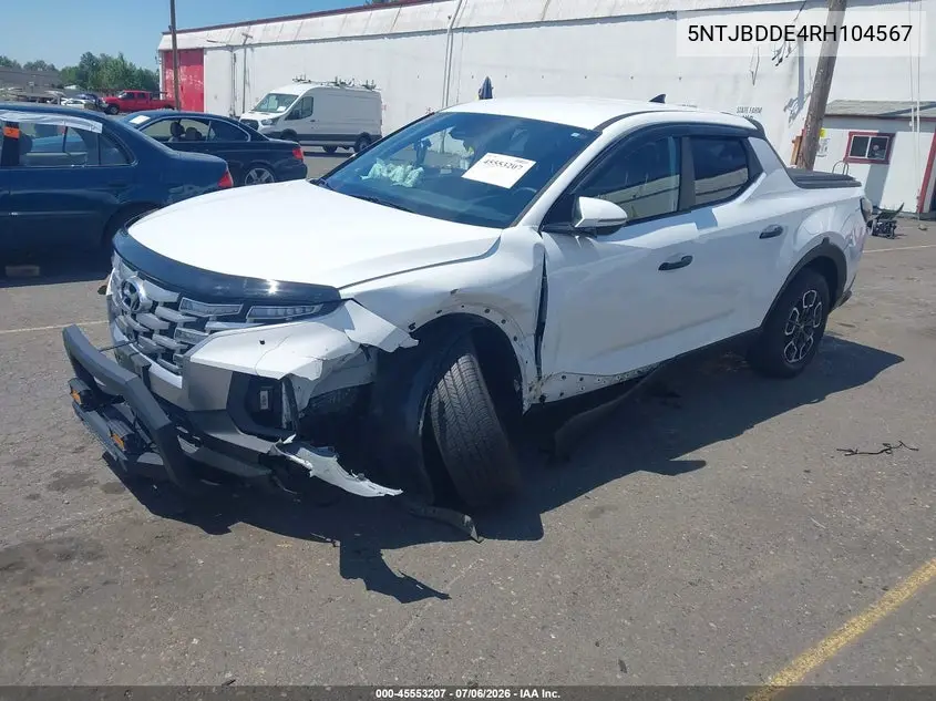 2024 Hyundai Santa Cruz Sel VIN: 5NTJBDDE4RH104567 Lot: 45553207