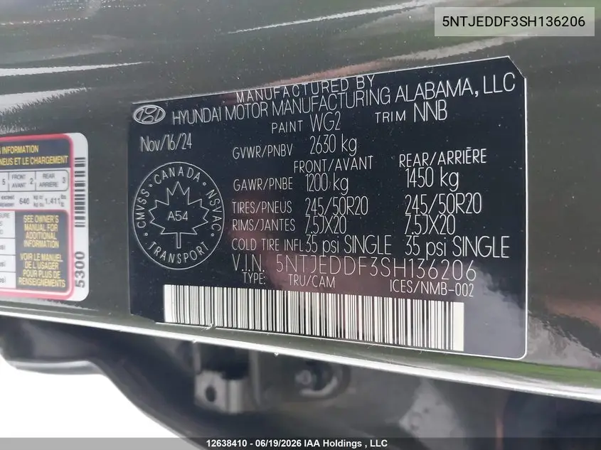 2025 Hyundai Santa Cruz Ultimate VIN: 5NTJEDDF3SH136206 Lot: 12638410