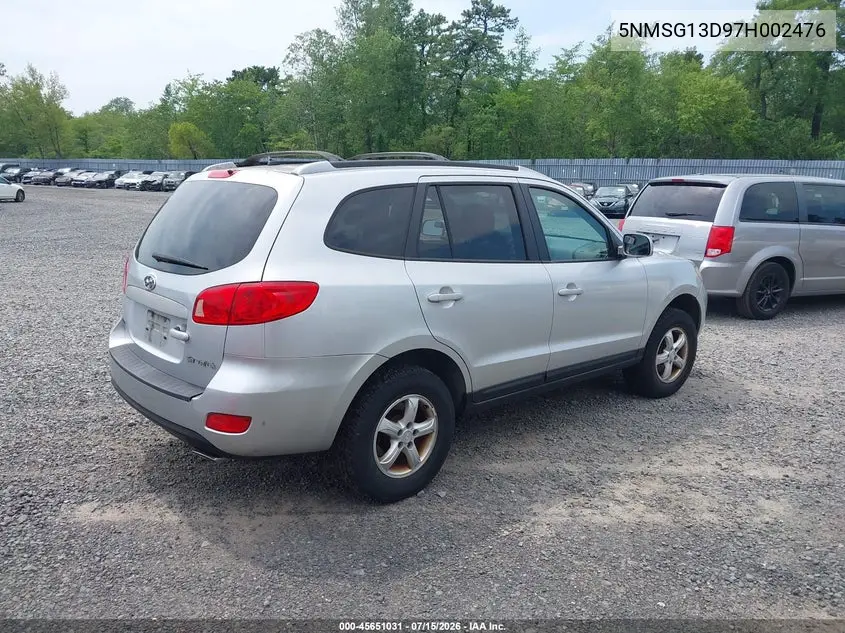 2007 Hyundai Santa Fe Gls VIN: 5NMSG13D97H002476 Lot: 45651031