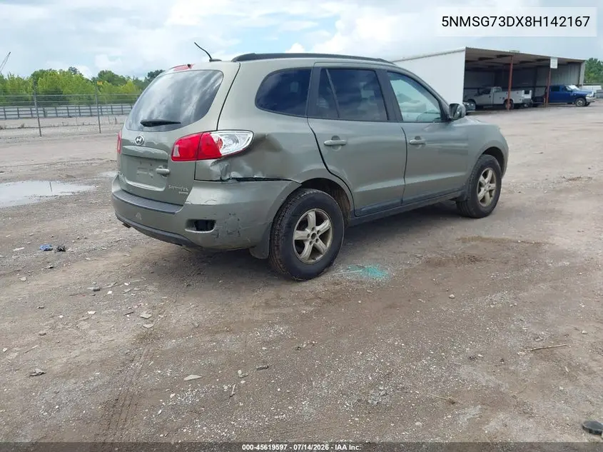 2008 Hyundai Santa Fe Gls VIN: 5NMSG73DX8H142167 Lot: 45619597
