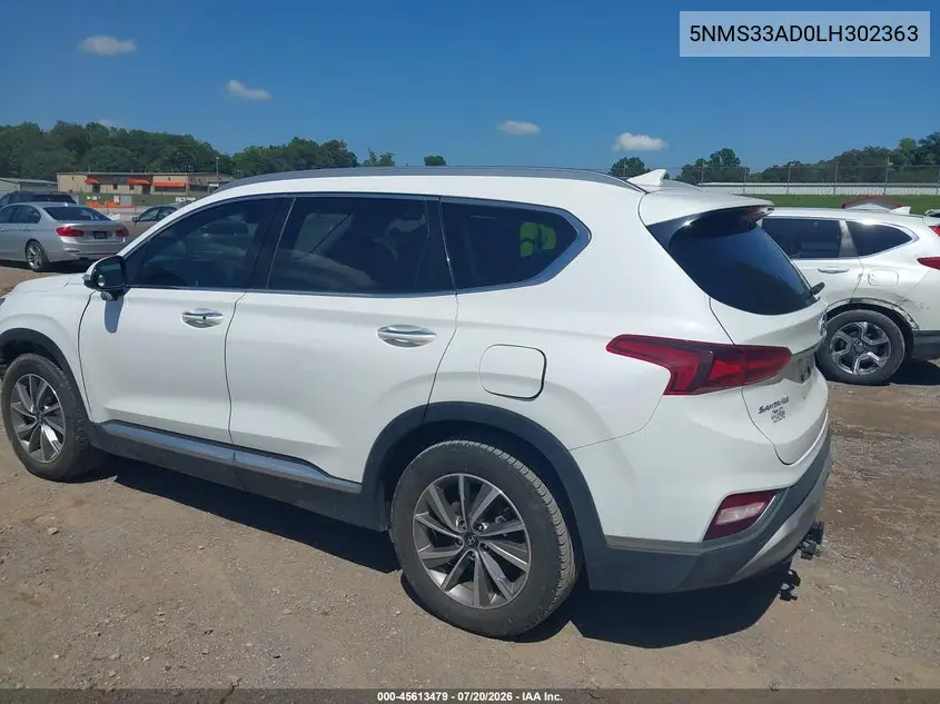 2020 Hyundai Santa Fe Sel VIN: 5NMS33AD0LH302363 Lot: 45613479