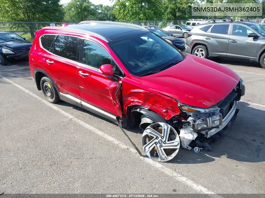 2021 Hyundai Santa Fe Sel VIN: 5NMS3DAJ8MH362405 Lot: 45571210