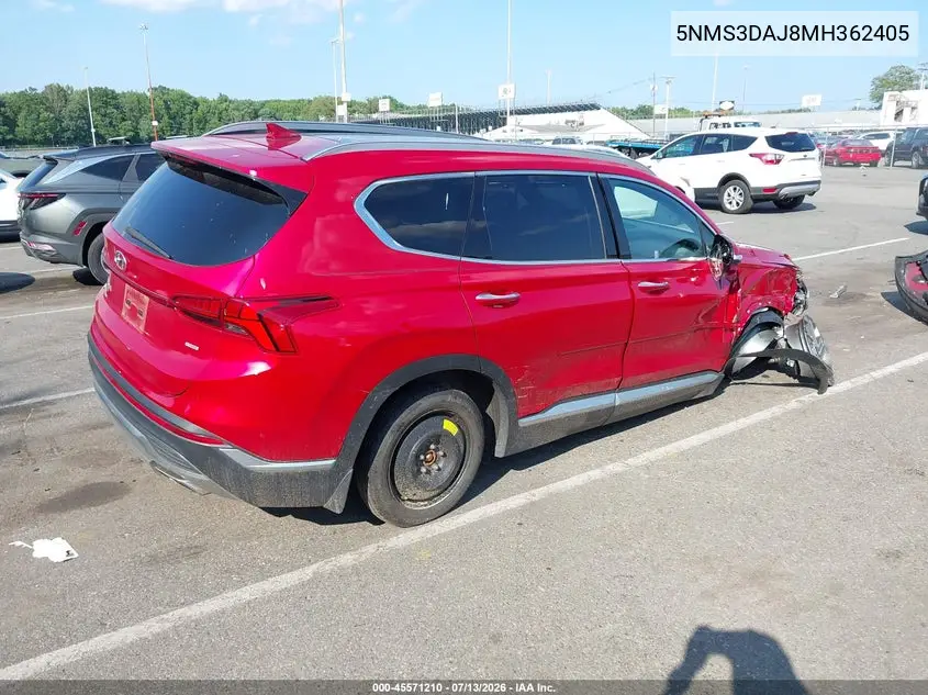 2021 Hyundai Santa Fe Sel VIN: 5NMS3DAJ8MH362405 Lot: 45571210