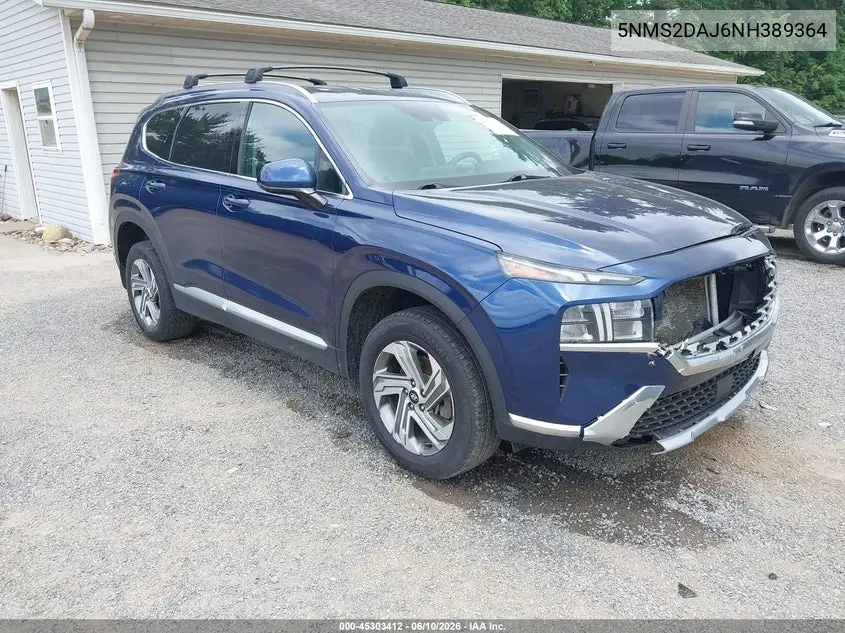 2022 Hyundai Santa Fe Sel VIN: 5NMS2DAJ6NH389364 Lot: 45303412