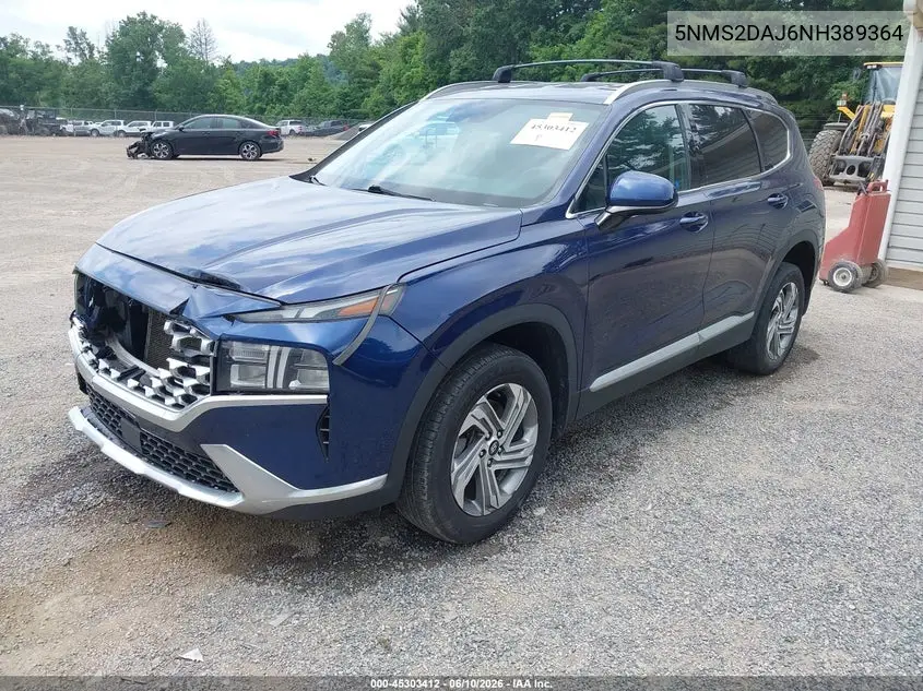 2022 Hyundai Santa Fe Sel VIN: 5NMS2DAJ6NH389364 Lot: 45303412