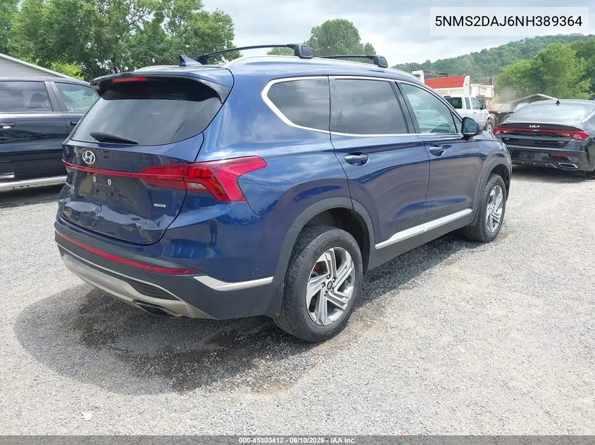 2022 Hyundai Santa Fe Sel VIN: 5NMS2DAJ6NH389364 Lot: 45303412
