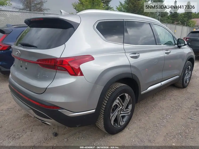 2022 Hyundai Santa Fe Sel VIN: 5NMS3DAJ4NH417336 Lot: 45360637