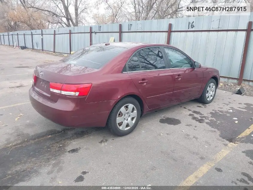 5NPET46C87H287915 2007 Hyundai Sonata Gls