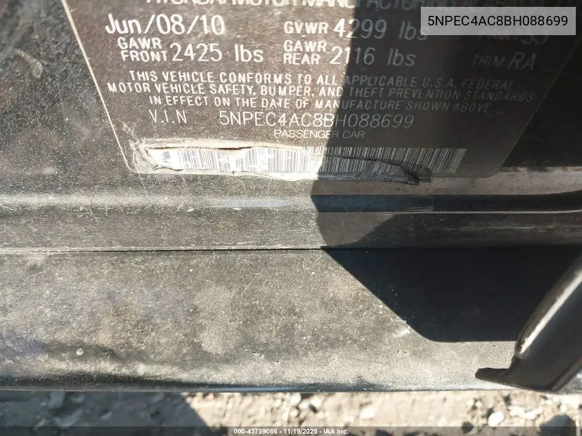 5NPEC4AC8BH088699 2011 Hyundai Sonata Limited